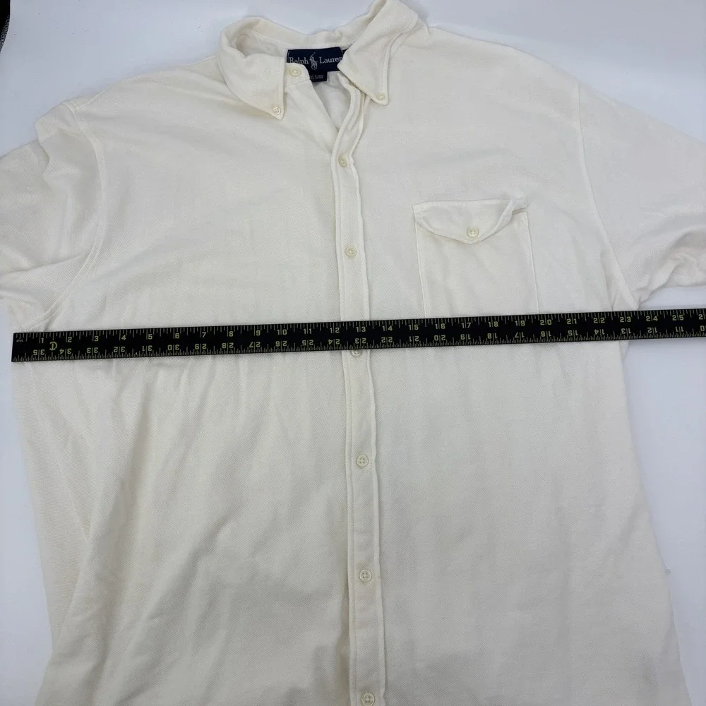 Ralph Lauren Cream Knit Button Up Polo Shirt Men's Size XL‎ Short Sleeve Summer
